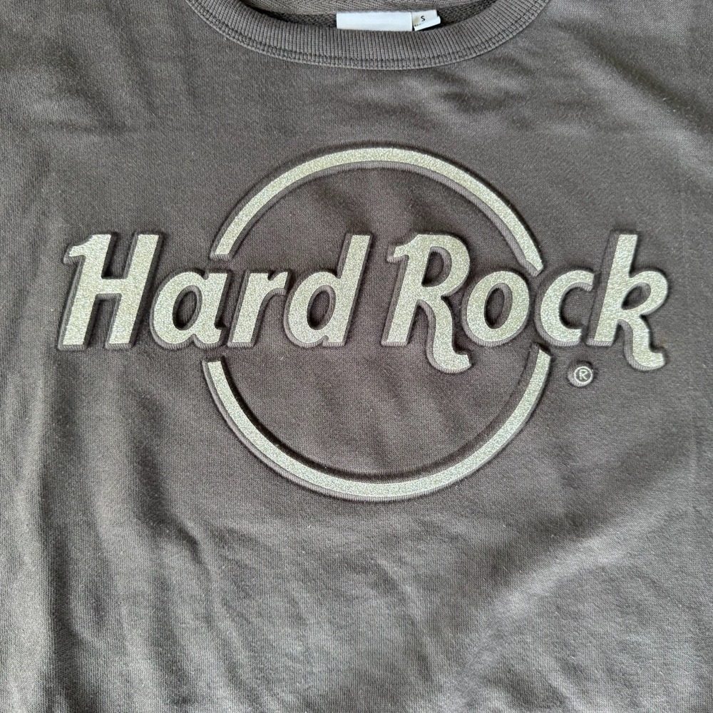 NWT Hard Rock Cafe Womens Small Oversized Gray Glitter Logo Pullover Sweatshirt